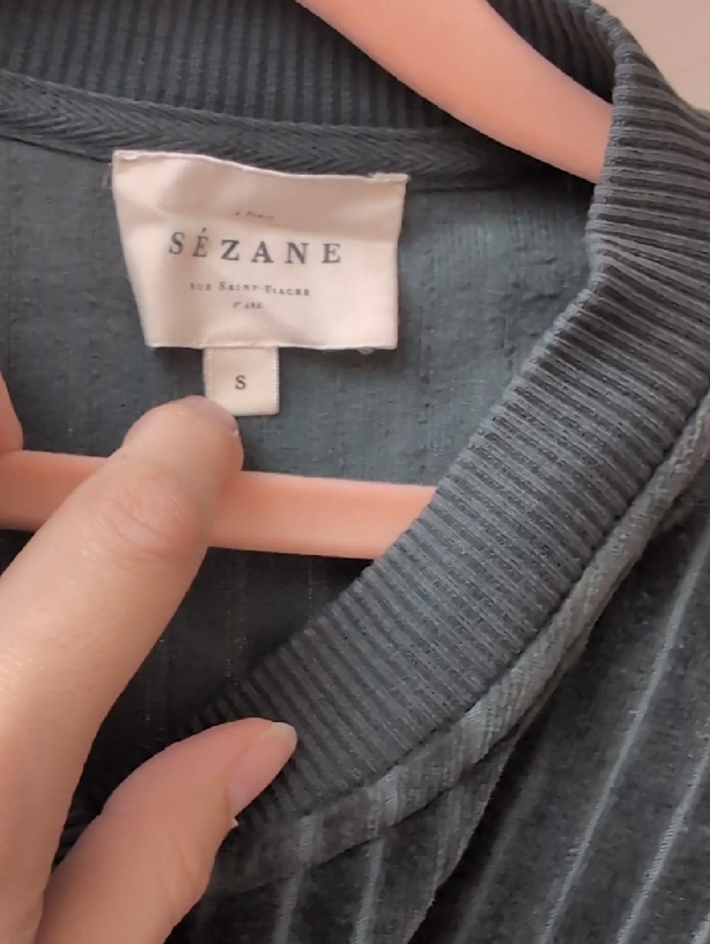 Sezane Dark Green Velvet Button-Front Iris Jacket in Sage 100% Organic Cotton - Picture 10 of 15